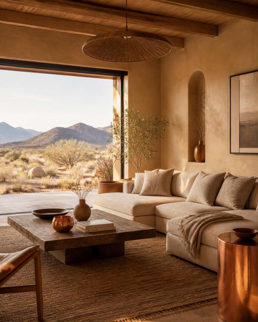 Warm desert modern living room interior